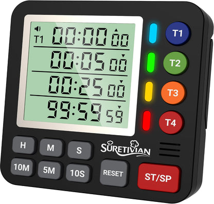 Digital Kitchen Timer with 4 Channel, Loud Alarm and Silent Mode