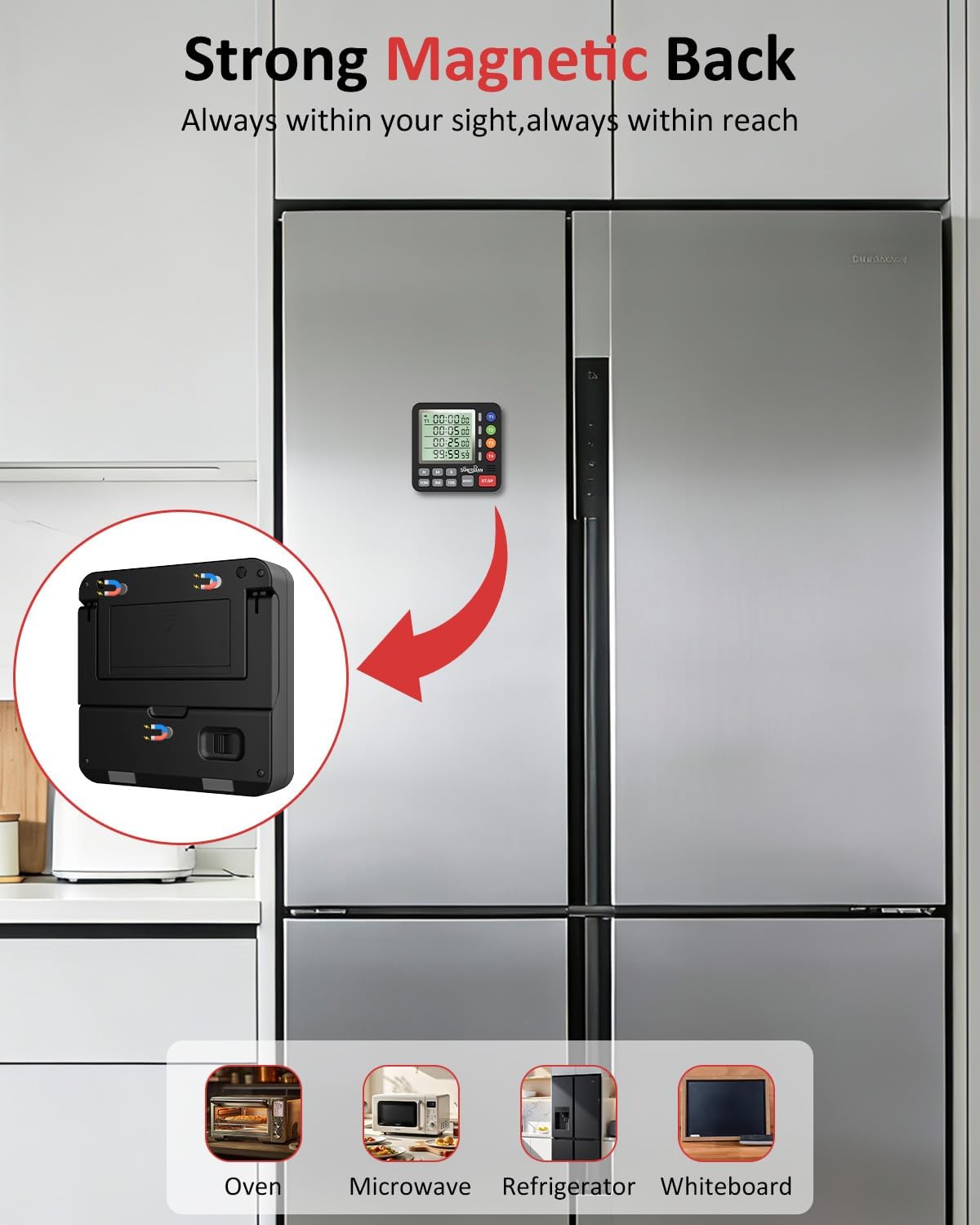 Digital Kitchen Timer with 4 Channel, Loud Alarm and Silent Mode