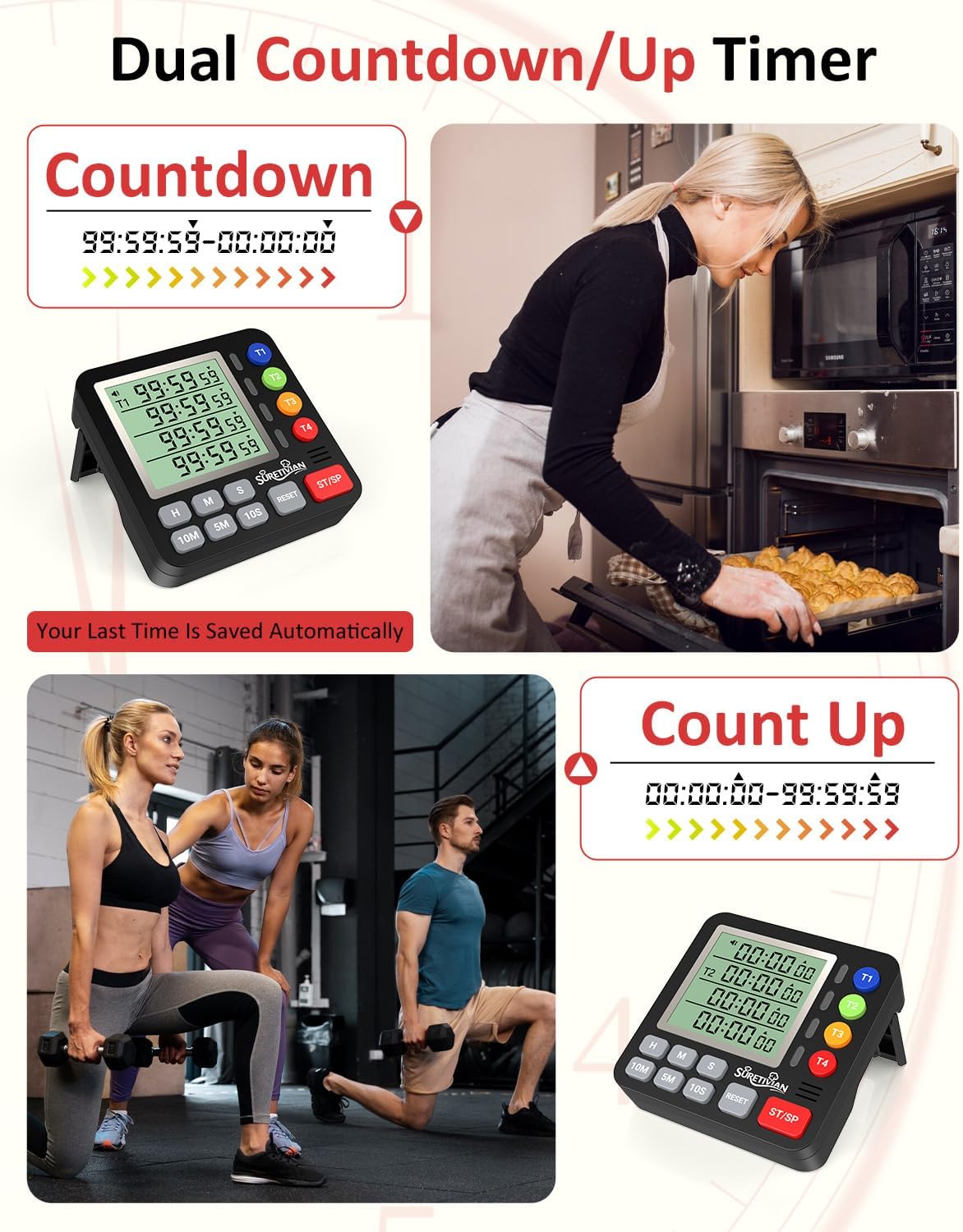 Digital Kitchen Timer with 4 Channel, Loud Alarm and Silent Mode
