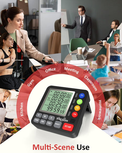 Digital Kitchen Timer with 4 Channel, Loud Alarm and Silent Mode