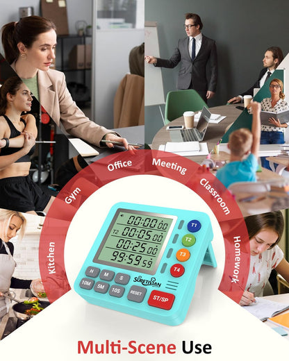 Digital Kitchen Timer with 4 Channel, Loud Alarm and Silent Mode
