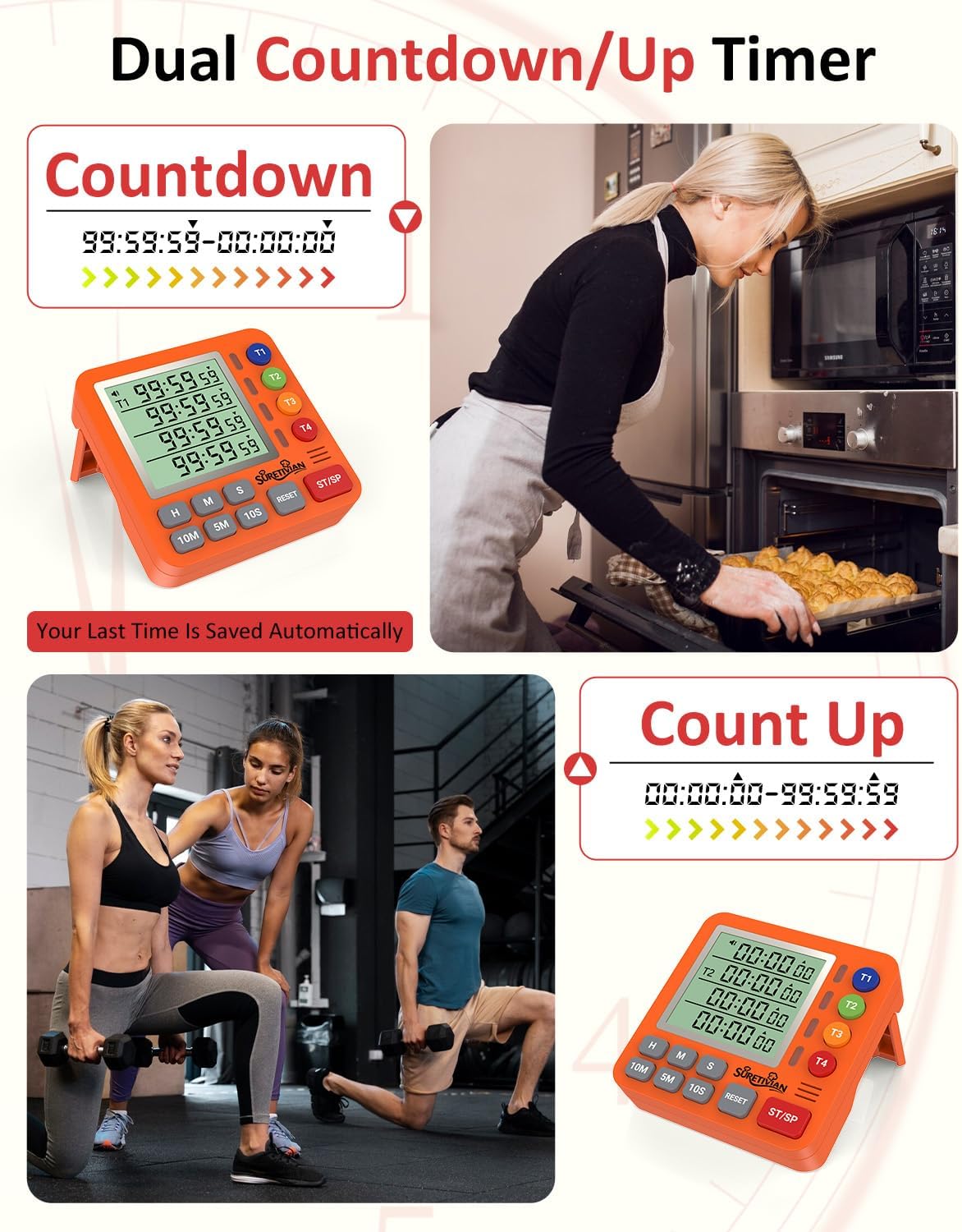 Digital Kitchen Timer with 4 Channel, Loud Alarm and Silent Mode