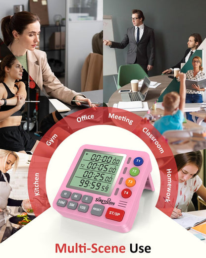 Digital Kitchen Timer with 4 Channel, Loud Alarm and Silent Mode