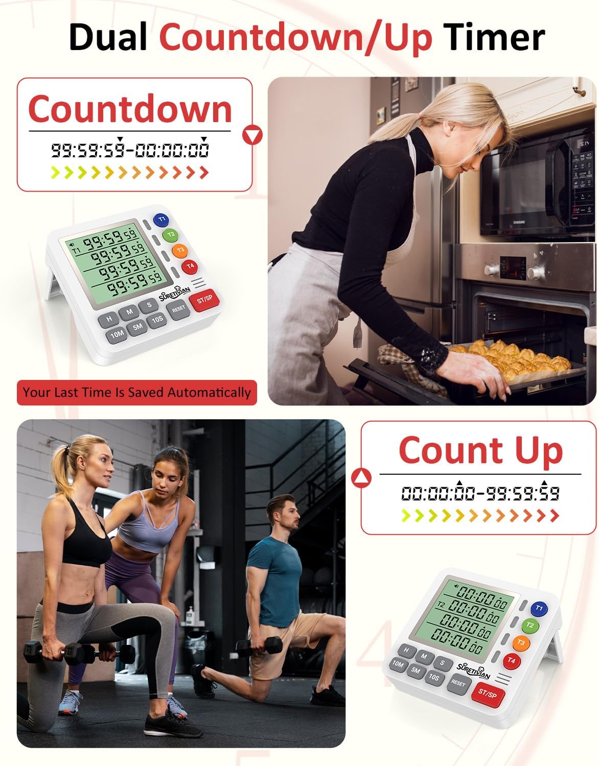 Digital Kitchen Timer with 4 Channel, Loud Alarm and Silent Mode