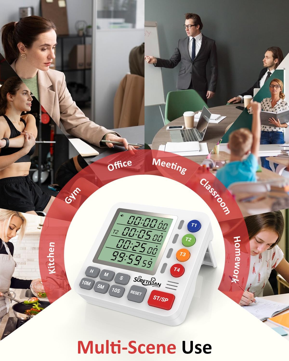 Digital Kitchen Timer with 4 Channel, Loud Alarm and Silent Mode