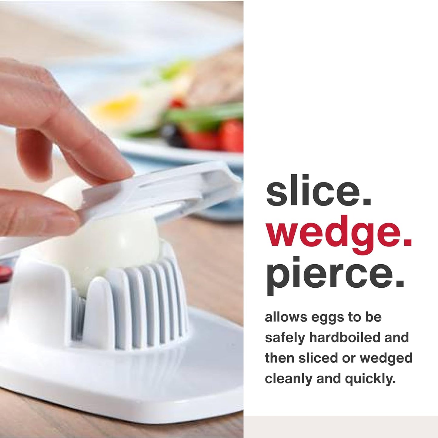 Egg Slicer - Non Slip, Egg Cutter and Wedger with Built in Shell Piercer