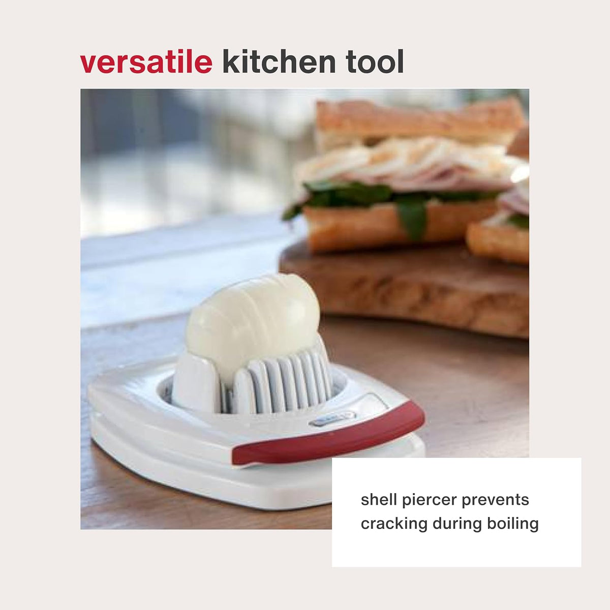 Egg Slicer - Non Slip, Egg Cutter and Wedger with Built in Shell Piercer