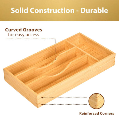 Bamboo Kitchen Drawer Organizer, 7 Inch Silverware Utensils Tray Holder for Small Drawer, Wood Caddy for Flatware Cutlery Knives