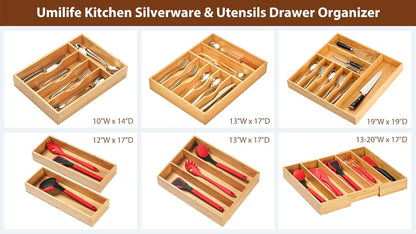 Bamboo Kitchen Drawer Organizer, 7 Inch Silverware Utensils Tray Holder for Small Drawer, Wood Caddy for Flatware Cutlery Knives