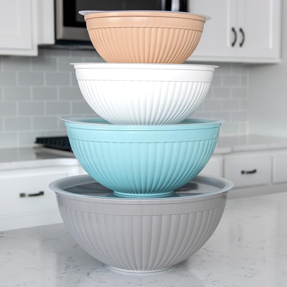 Prep and Serve Mixing Bowls Set, 8-Piece, Earth-Tones