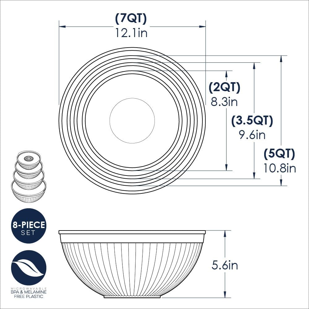 Prep and Serve Mixing Bowls Set, 8-Piece, Earth-Tones