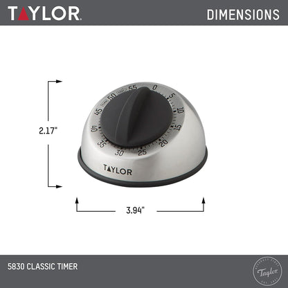 Mechanical Timer, Countdown with Easy-Turn Dial and Loud Ring Alarm, Compact Tool for Cooking, Baking, Classroom Activities, Homework, Studying, Projects, Stainless Steel