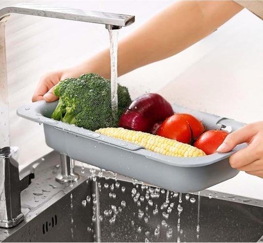 Expandable Over Sink Strainer, Adjustable Kitchen Colander, Gray | Wash produce • Drain pasta • Dry dishes & utensils • Maximize sink workspace