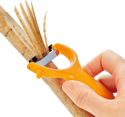 Corporation DH8171 Kimpira Peeler, 0.1 inches (3 mm), Wide, Cut, Vegetables, Julienne Potato, Sprout Remover, Dishwasher Safe, Orange, Made in Japan