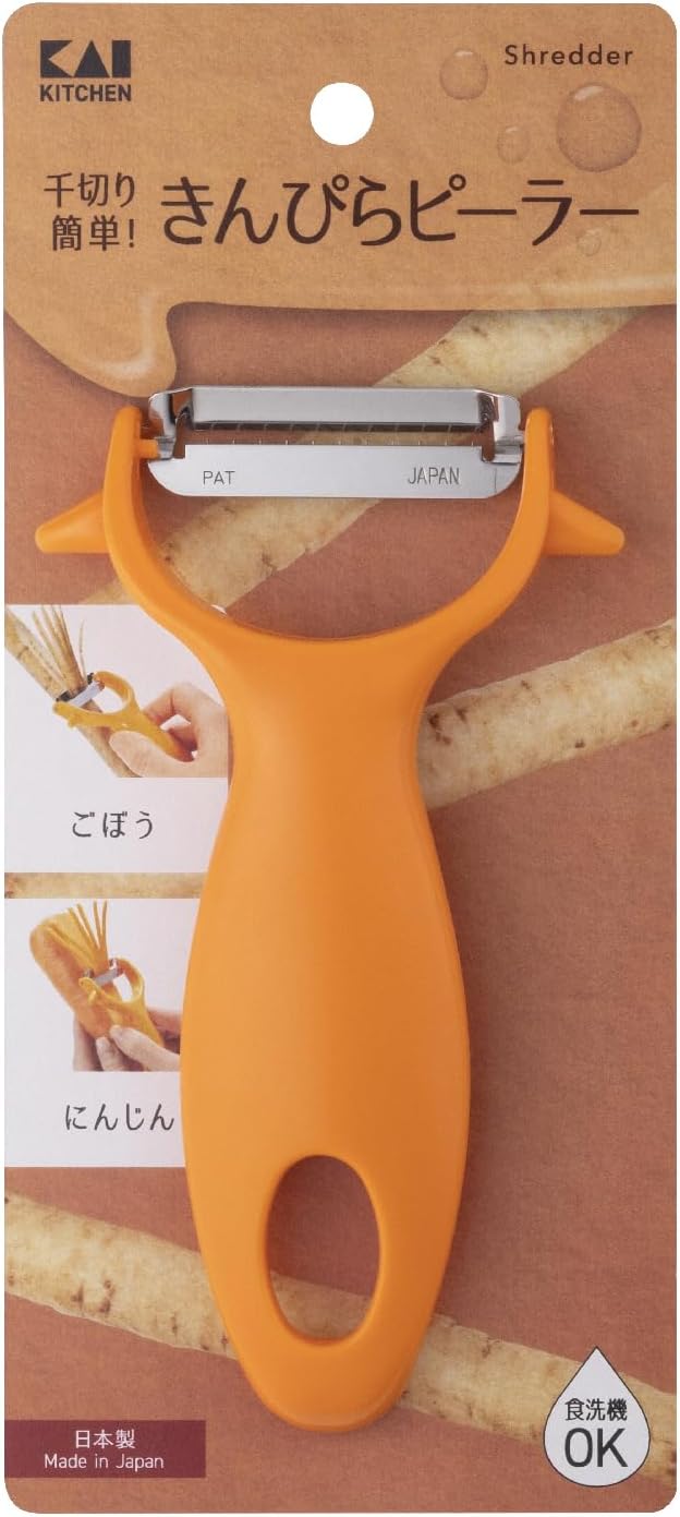 Corporation DH8171 Kimpira Peeler, 0.1 inches (3 mm), Wide, Cut, Vegetables, Julienne Potato, Sprout Remover, Dishwasher Safe, Orange, Made in Japan
