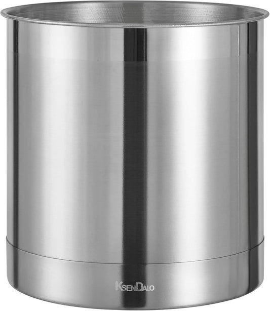 7" Wide Large Utensil Holder Stainless Steel, 6.2" Deep | Jumbo 7.0" H 7.0" W, Doubled Heavy Base for Stable