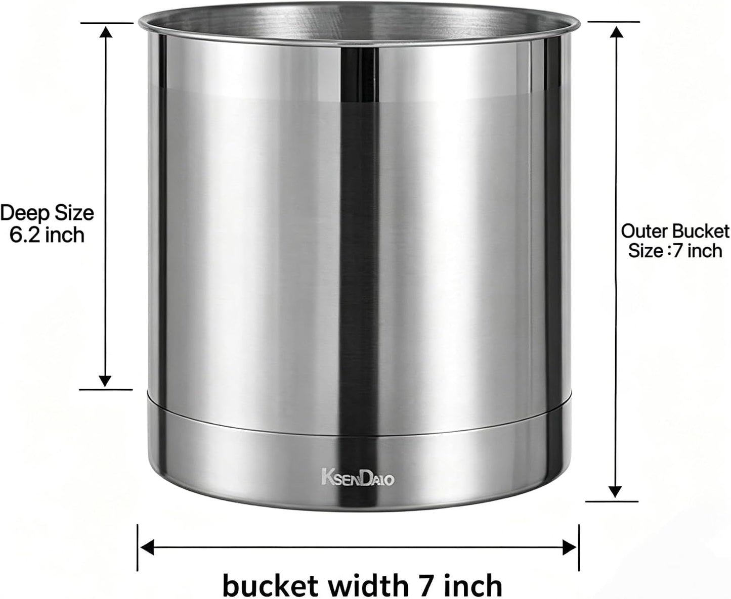7" Wide Large Utensil Holder Stainless Steel, 6.2" Deep | Jumbo 7.0" H 7.0" W, Doubled Heavy Base for Stable