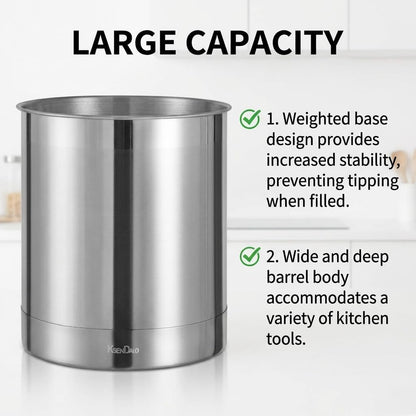 7" Wide Large Utensil Holder Stainless Steel, 6.2" Deep | Jumbo 7.0" H 7.0" W, Doubled Heavy Base for Stable