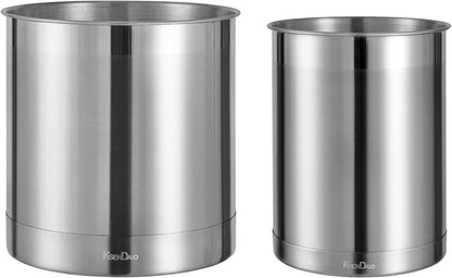 7" Wide Large Utensil Holder Stainless Steel, 6.2" Deep | Jumbo 7.0" H 7.0" W, Doubled Heavy Base for Stable