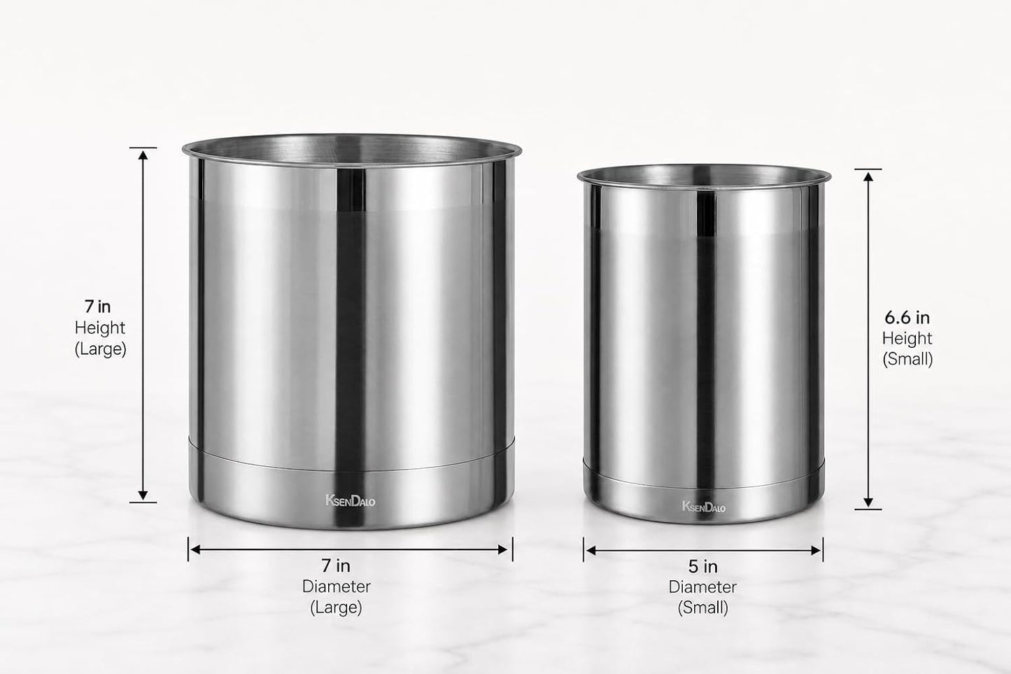 7" Wide Large Utensil Holder Stainless Steel, 6.2" Deep | Jumbo 7.0" H 7.0" W, Doubled Heavy Base for Stable