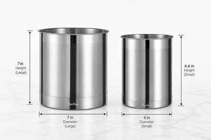 7" Wide Large Utensil Holder Stainless Steel, 6.2" Deep | Jumbo 7.0" H 7.0" W, Doubled Heavy Base for Stable