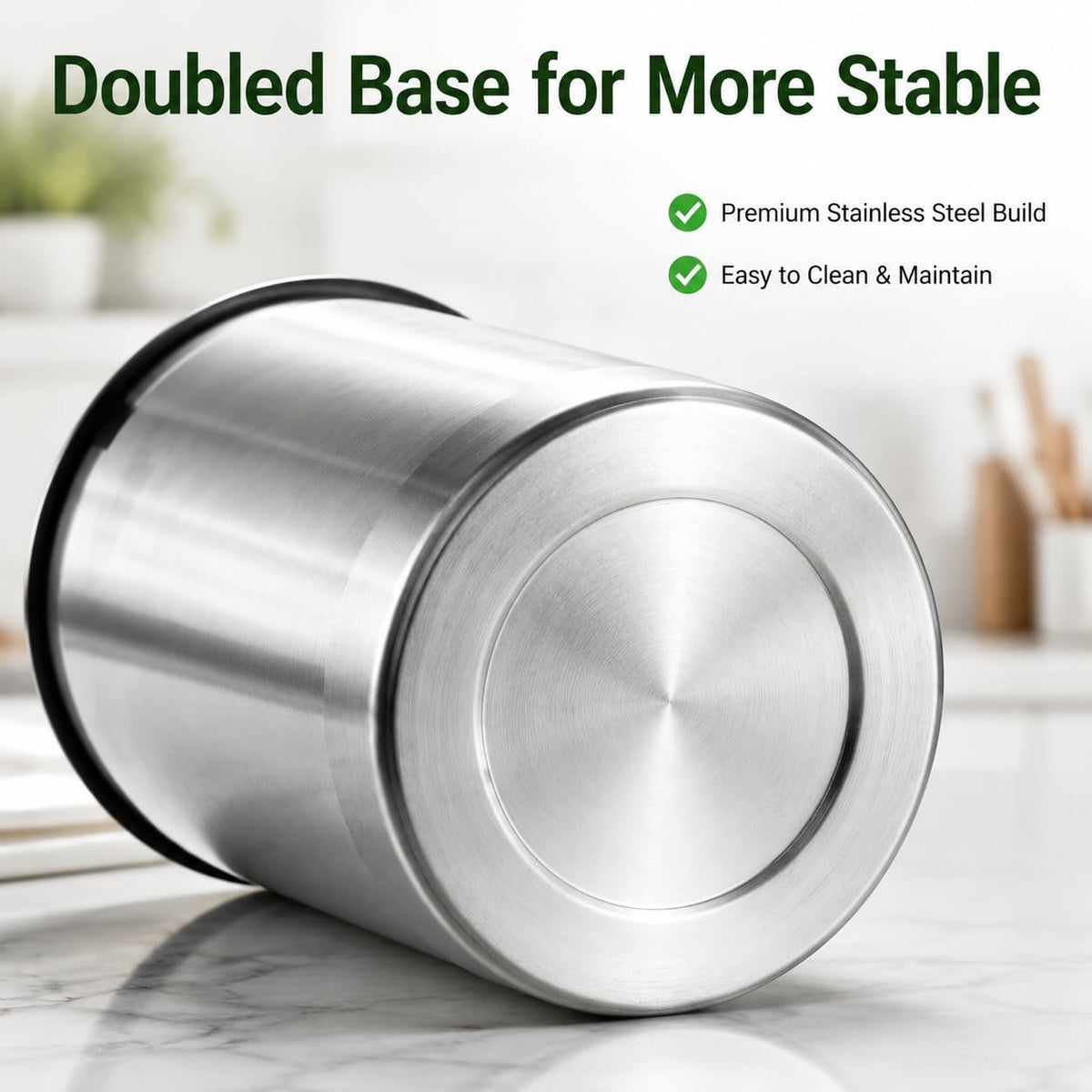 7" Wide Large Utensil Holder Stainless Steel, 6.2" Deep | Jumbo 7.0" H 7.0" W, Doubled Heavy Base for Stable