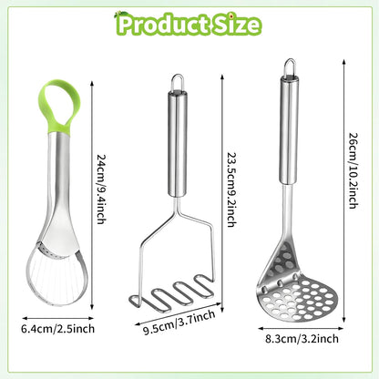 3 in 1 Avocado Slicer Tool, Avocado Cutter Pitter Peeler and Scooper, Stainless Steel Avocado Pit Remover with 2pcs Potato Masher, Dishwasher Safe Fruit Slicer for Guacamole, Avocado Toast, Salad