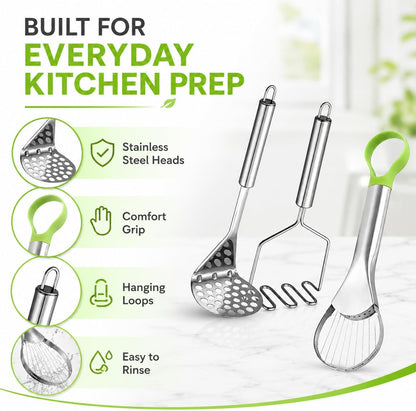3 in 1 Avocado Slicer Tool, Avocado Cutter Pitter Peeler and Scooper, Stainless Steel Avocado Pit Remover with 2pcs Potato Masher, Dishwasher Safe Fruit Slicer for Guacamole, Avocado Toast, Salad