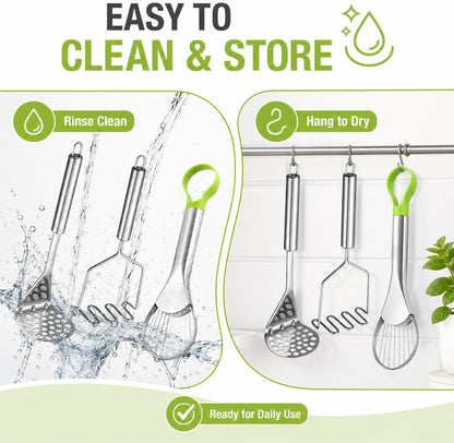 3 in 1 Avocado Slicer Tool, Avocado Cutter Pitter Peeler and Scooper, Stainless Steel Avocado Pit Remover with 2pcs Potato Masher, Dishwasher Safe Fruit Slicer for Guacamole, Avocado Toast, Salad