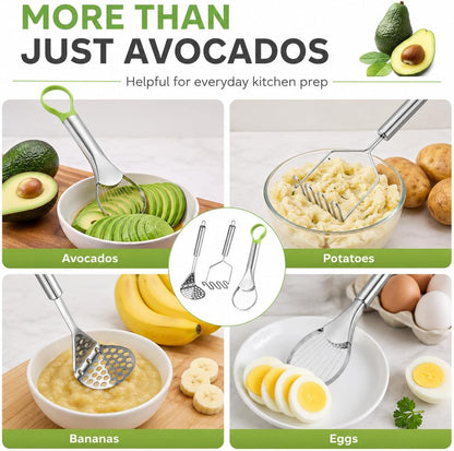 3 in 1 Avocado Slicer Tool, Avocado Cutter Pitter Peeler and Scooper, Stainless Steel Avocado Pit Remover with 2pcs Potato Masher, Dishwasher Safe Fruit Slicer for Guacamole, Avocado Toast, Salad