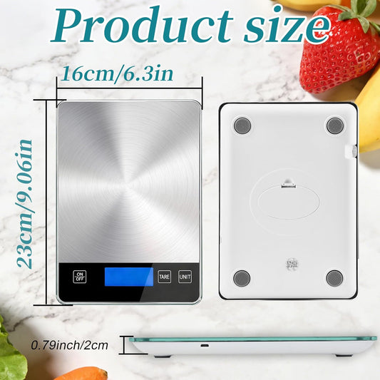 Digital Kitchen Scale, 33lb High Capacity Food Scale with Rechargeable Battery, 304 Stainless Steel Platform for Weight, Meal Prep, Baking