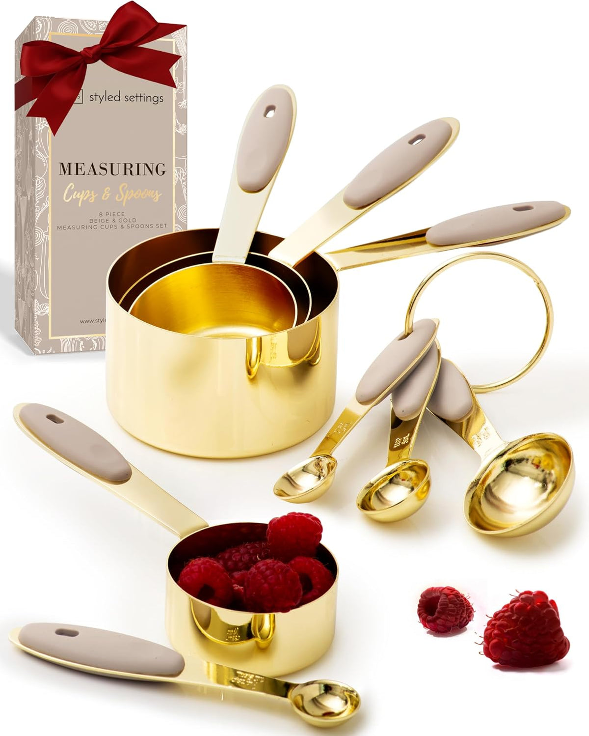 Gold Measuring Cups and Spoons Set, 8-Piece