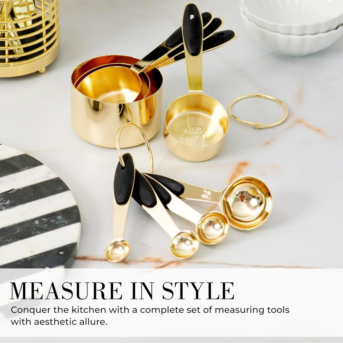 Gold Measuring Cups and Spoons Set, 8-Piece