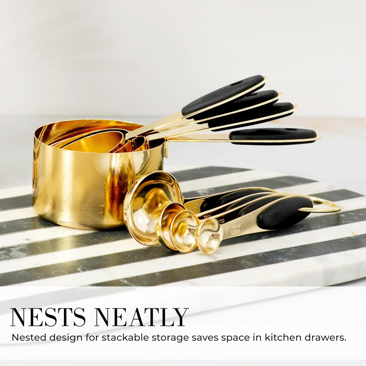Gold Measuring Cups and Spoons Set, 8-Piece