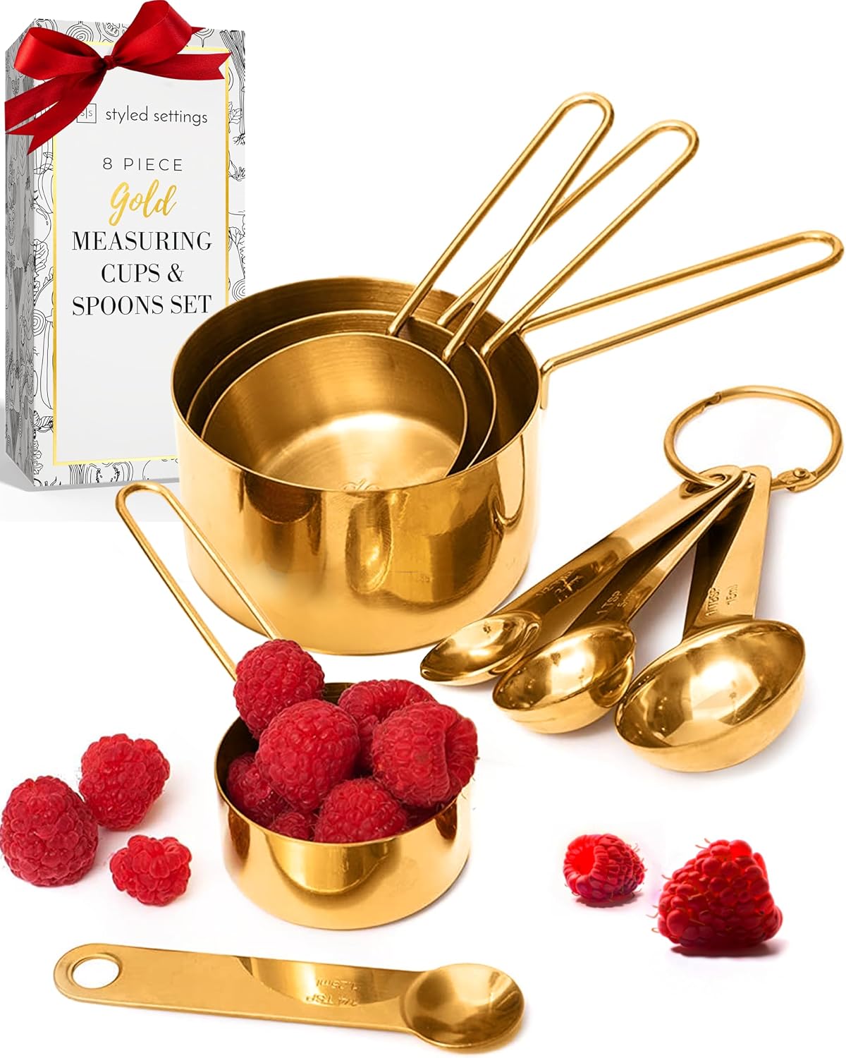 Gold Measuring Cups and Spoons Set, 8-Piece