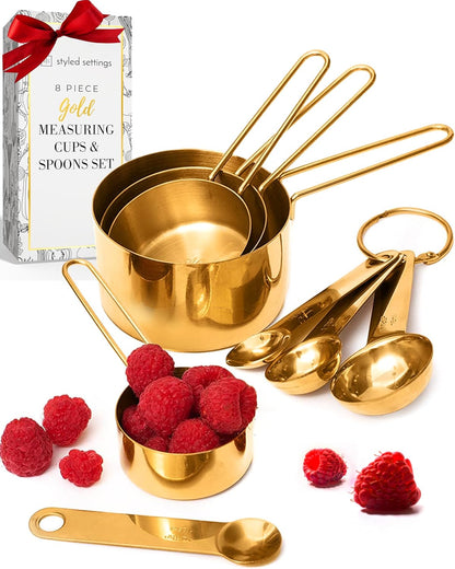 Gold Measuring Cups and Spoons Set, 8-Piece