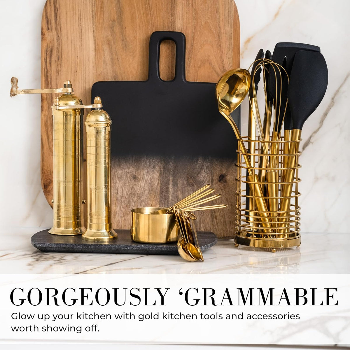 Gold Measuring Cups and Spoons Set, 8-Piece