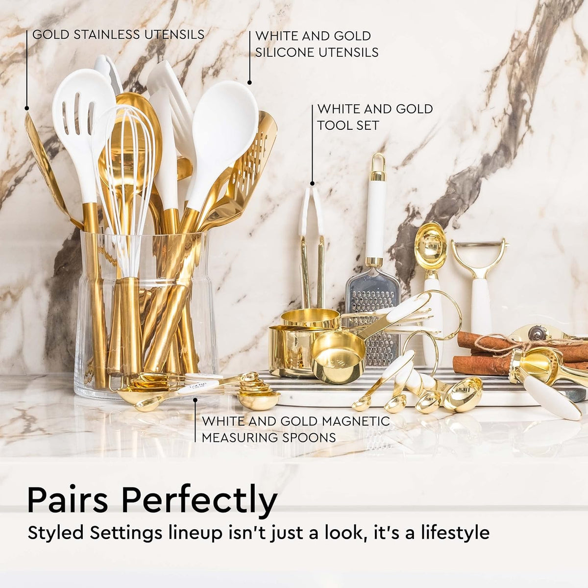 Gold Measuring Cups and Spoons Set, 8-Piece