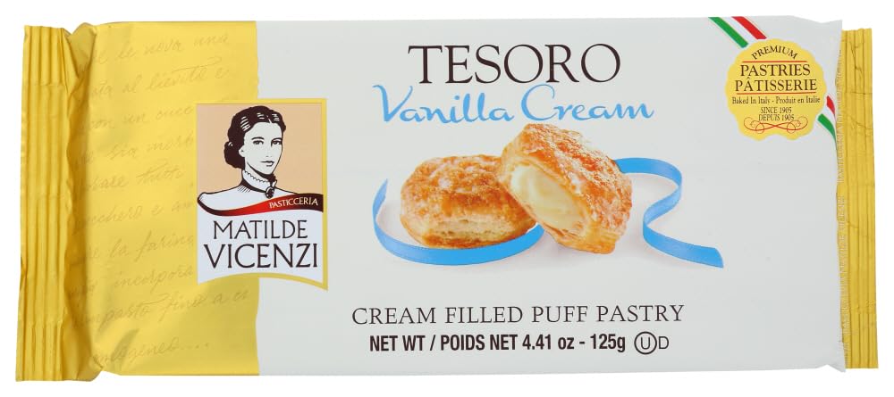 Tesoro Raspberry Filling , Raspberry Cream Filled Puff Pastry Patisserie, Kosher Dairy, Made in Italy, 3.17oz (90g), 4-Pack