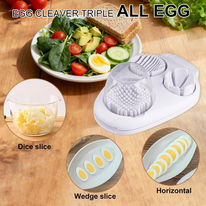 3 in 1 Egg Slicer For Hard Boiled Eggs, 3 Slice Modes Egg Slicer with Stainless Steel Wire Egg Cutter Heavy Duty for Hard Boiled Eggs, Strawberry, Grape, Kitchen Dicer Tool