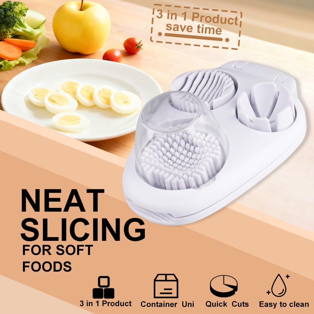 3 in 1 Egg Slicer For Hard Boiled Eggs, 3 Slice Modes Egg Slicer with Stainless Steel Wire Egg Cutter Heavy Duty for Hard Boiled Eggs, Strawberry, Grape, Kitchen Dicer Tool