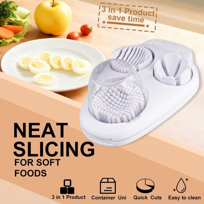 3 in 1 Egg Slicer For Hard Boiled Eggs, 3 Slice Modes Egg Slicer with Stainless Steel Wire Egg Cutter Heavy Duty for Hard Boiled Eggs, Strawberry, Grape, Kitchen Dicer Tool