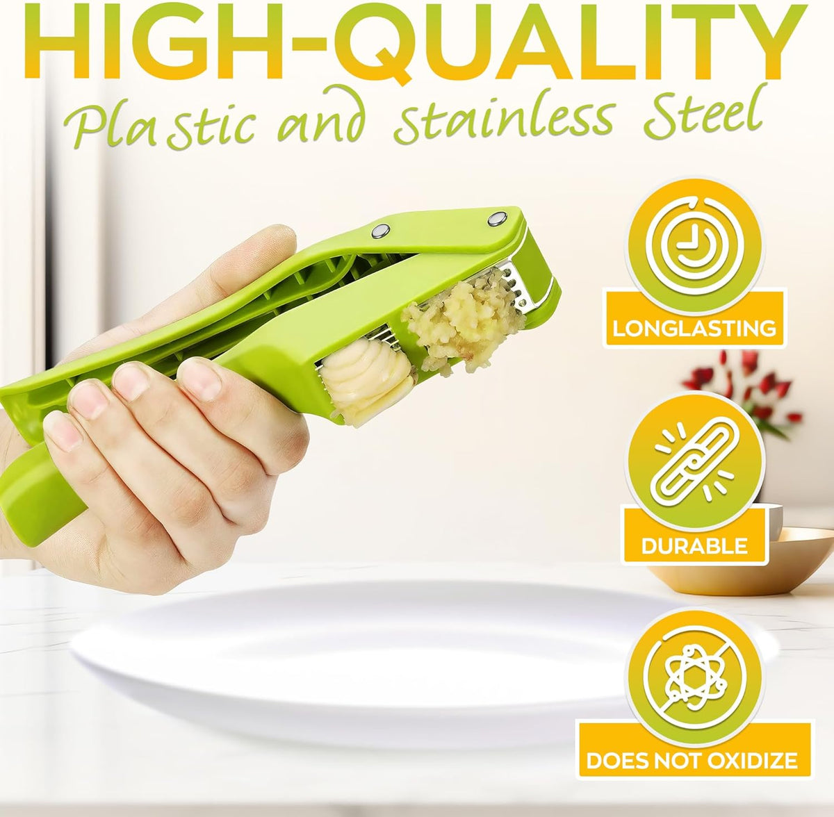 2 in 1 Garlic Slicer and Press, Stainless Steel with Durable Plastic