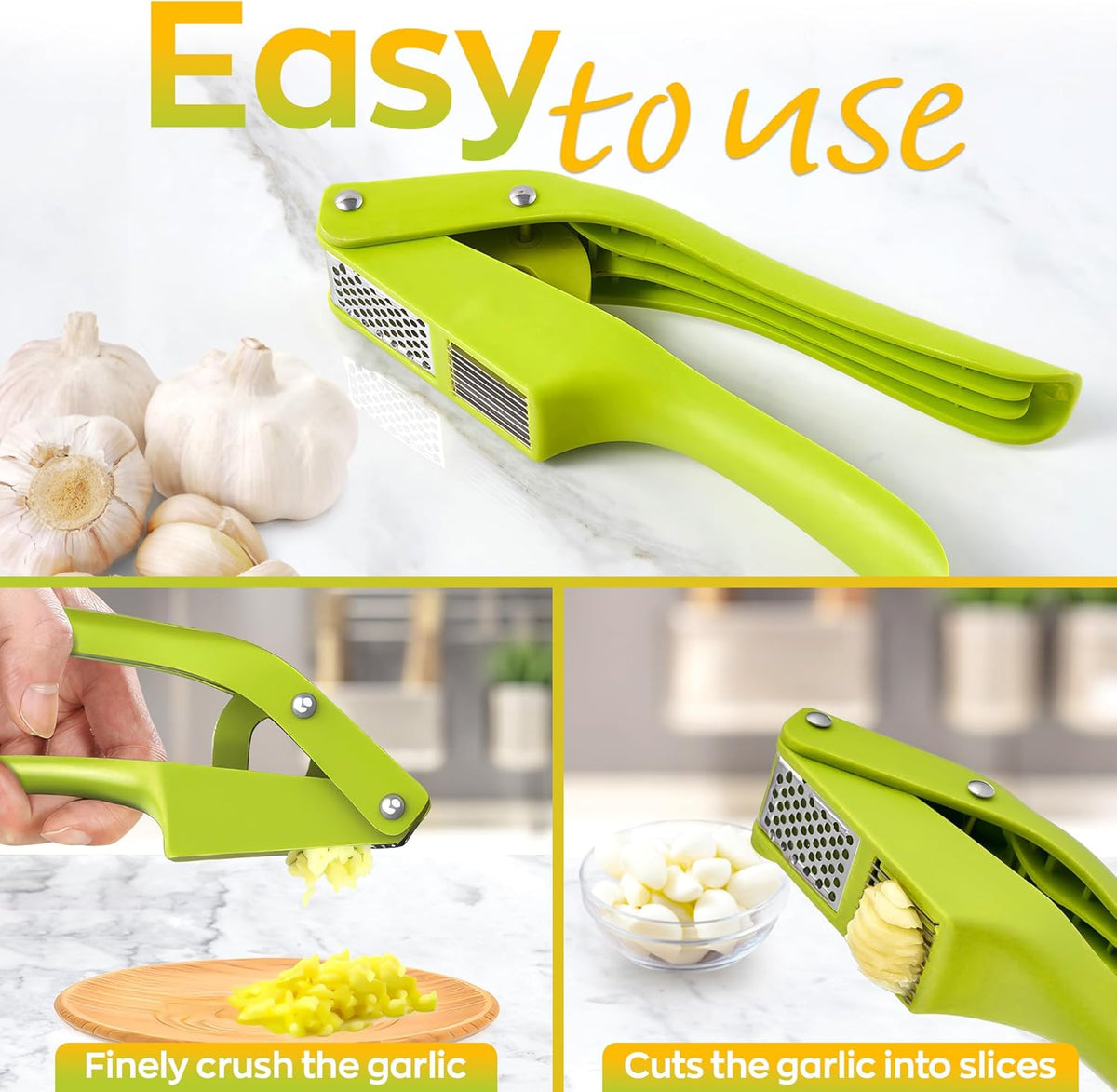 2 in 1 Garlic Slicer and Press, Stainless Steel with Durable Plastic