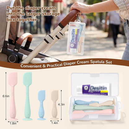 4-Pack Diaper Cream Spatula with Travel Case, Soft Baby Butt Spatula – Silicone Butt Paste Spatula, Convenient Diaper Spatula, Ideal Baby Shower Gift