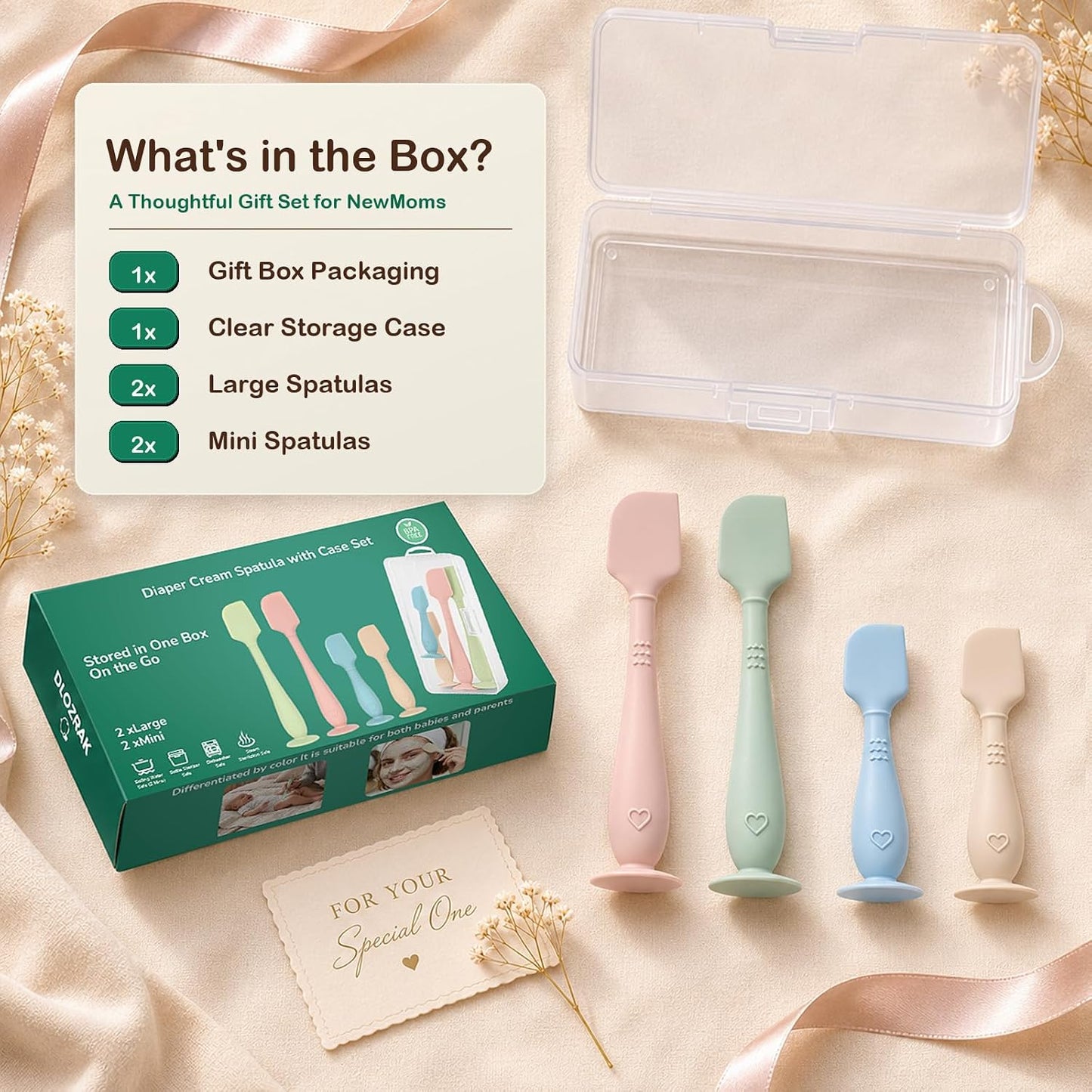 4-Pack Diaper Cream Spatula with Travel Case, Soft Baby Butt Spatula – Silicone Butt Paste Spatula, Convenient Diaper Spatula, Ideal Baby Shower Gift