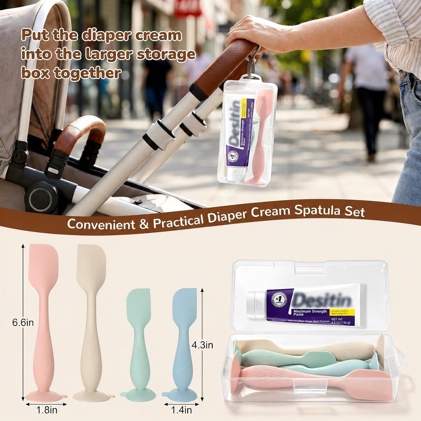 4-Pack Diaper Cream Spatula with Travel Case, Soft Baby Butt Spatula – Silicone Butt Paste Spatula, Convenient Diaper Spatula, Ideal Baby Shower Gift