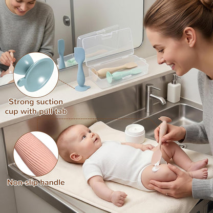 4-Pack Diaper Cream Spatula with Travel Case, Soft Baby Butt Spatula – Silicone Butt Paste Spatula, Convenient Diaper Spatula, Ideal Baby Shower Gift