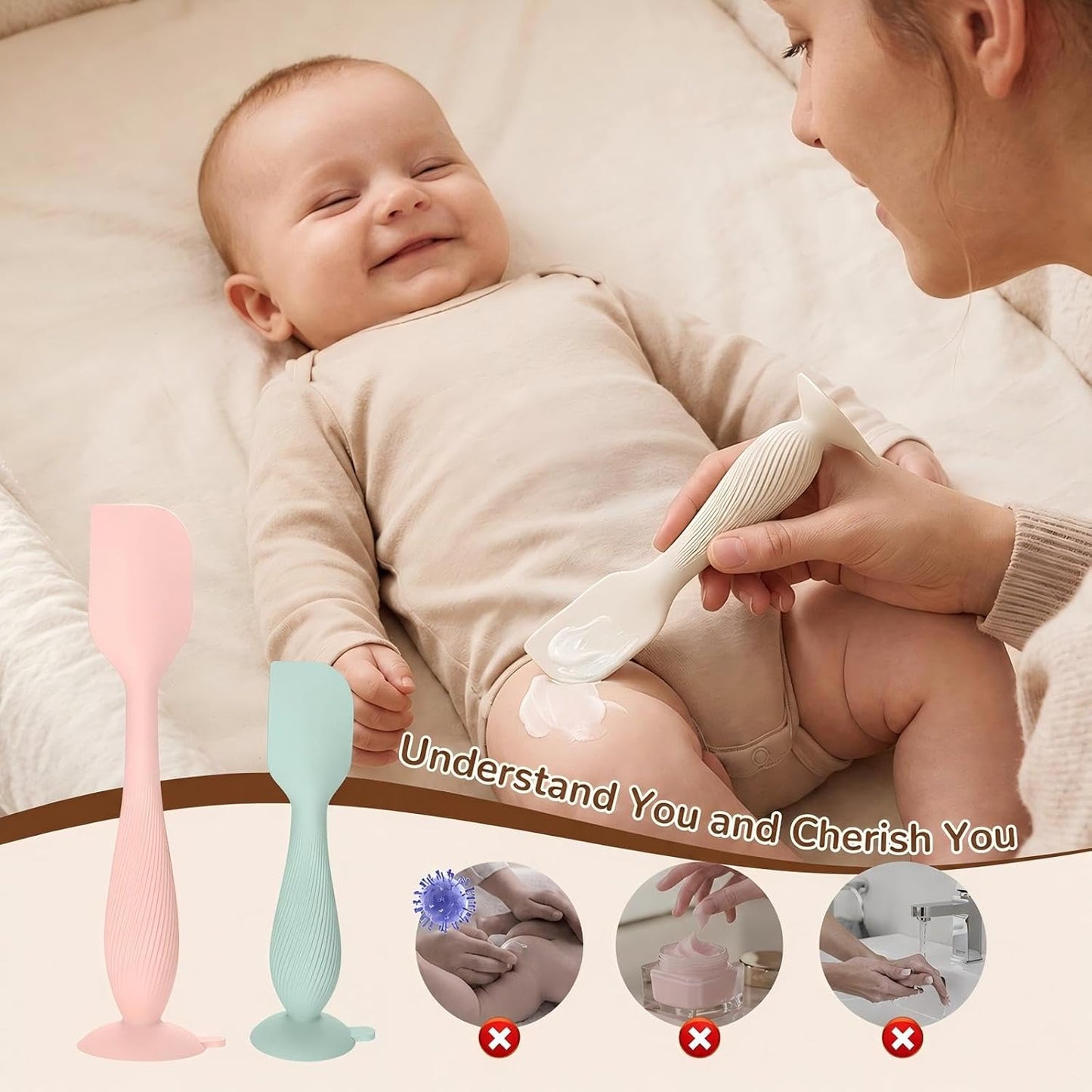 4-Pack Diaper Cream Spatula with Travel Case, Soft Baby Butt Spatula – Silicone Butt Paste Spatula, Convenient Diaper Spatula, Ideal Baby Shower Gift