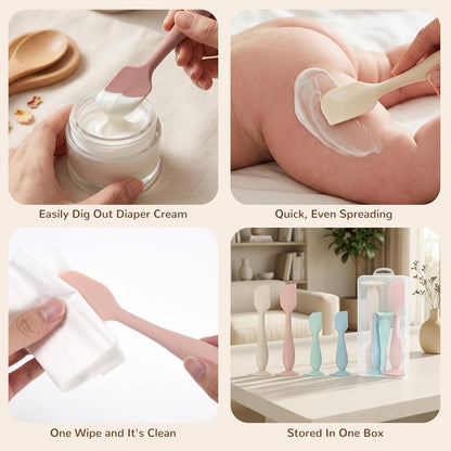 4-Pack Diaper Cream Spatula with Travel Case, Soft Baby Butt Spatula – Silicone Butt Paste Spatula, Convenient Diaper Spatula, Ideal Baby Shower Gift